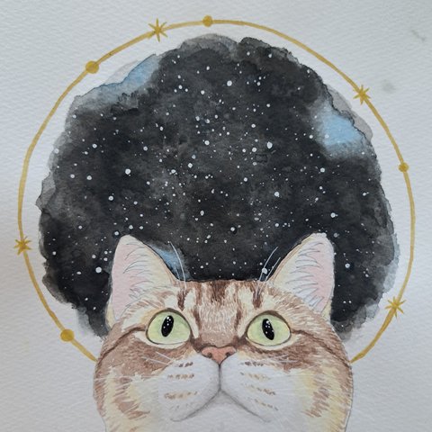 キラキラ　猫と星　15×15cm