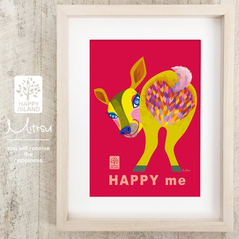 【オリジナル A4ポスター『HAPPY me』シカのレモン☆　イラスト】赤