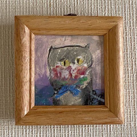 絵画。原画【かわいい猫が美しい花束を抱いている】