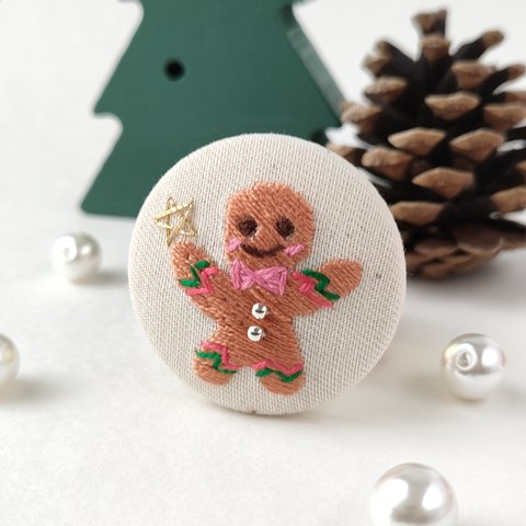 クリスマスジンジャークッキー刺繍ブローチ