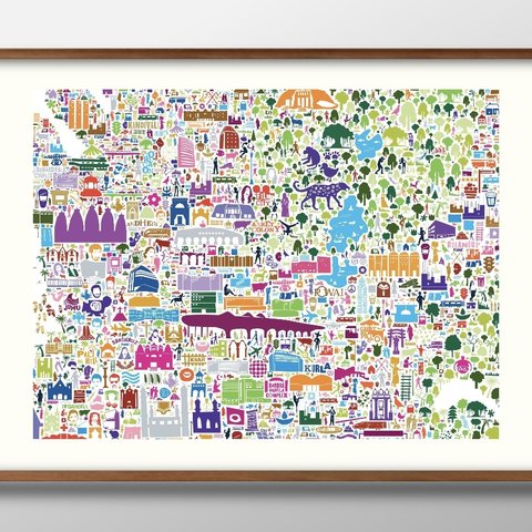 12051■A3アートポスター『ムンバイ　マップ　地図』絵画/イラスト/デザイン/上級マット紙採用/北欧