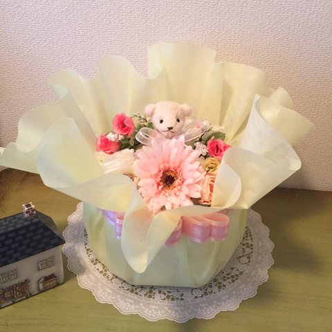 おむつケーキ　1段　女の子用　ピンク　出産祝い、誕生祝に　御買い得