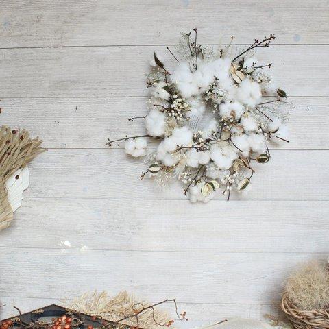 [MIZUHANA]　cotton wreath 　  　コットンのリース「水端」　　　ドライフラワーリース　綿花