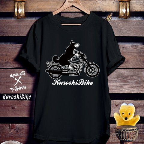 柴犬バイク黒Tシャツ「KuroshiBike｣