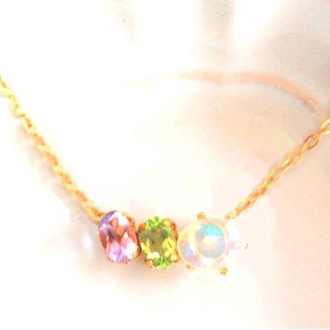 - fruit - Amethyst & Peridot & Opal Necklace