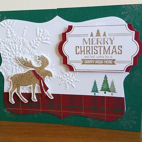 灯りが揺れるムース（へらじか）の飾れるクリスマスカード