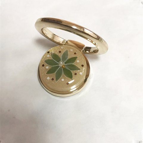 olive green flower煌めきスマホリング(ゴールド)