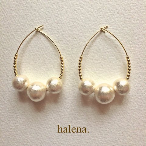 【halena.】 コットンパール3連しずくフープピアス