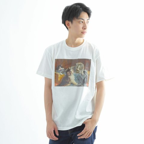 ジュリアス・アダム 「青い毛布の上にいる三匹の子猫」半袖Tシャツ