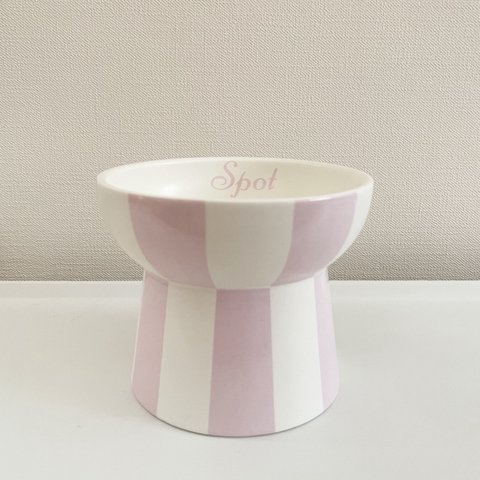 名入りフードボウルM⭐︎ストライプ【ベビーピンク】/ Striped pet food-bowl with name 【light pink】