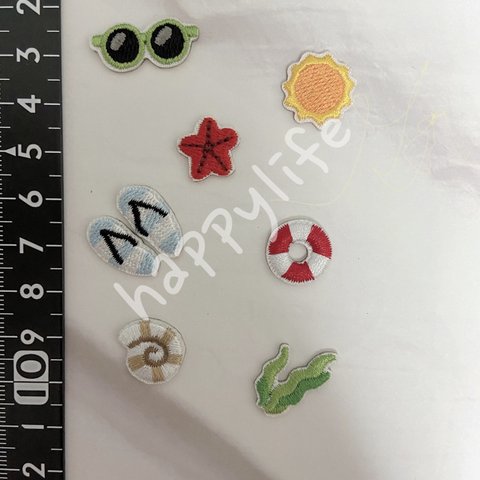 8枚入　可愛い　夏テーマ　刺繍アイロンワッペン　シールタイプ