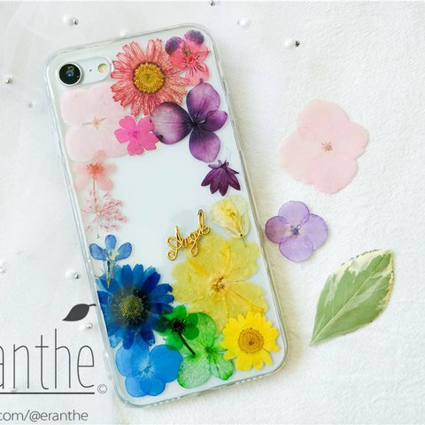 カラフル 押し花 ドライフラワー　スマホケース　iPhone ケース