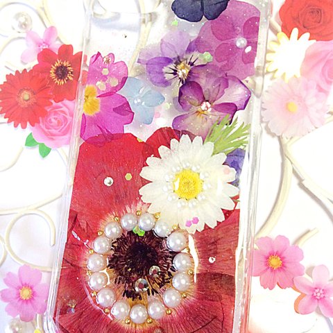 母の日に♡iPhone7押し花スマホケース♡ビビッドガーデン