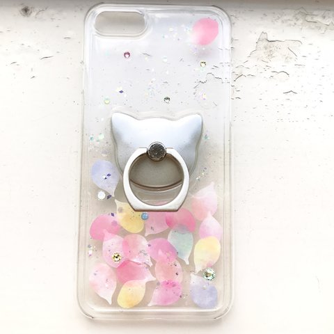 春待ち 花 × ねこ （ 選べる スマホリング ） iPhone スマホケース