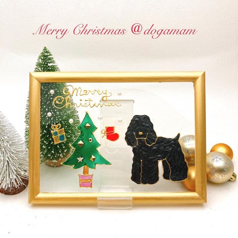 DOG.AM グラスアートフレーム  クリスマスツリー　アメリカンコッカースパニエル　ブラック