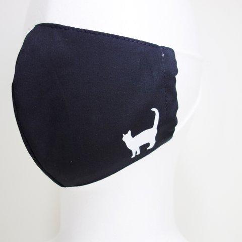 布マスク ネコ 猫 立体マスク 黒 ブラック 大人サイズ MSK30