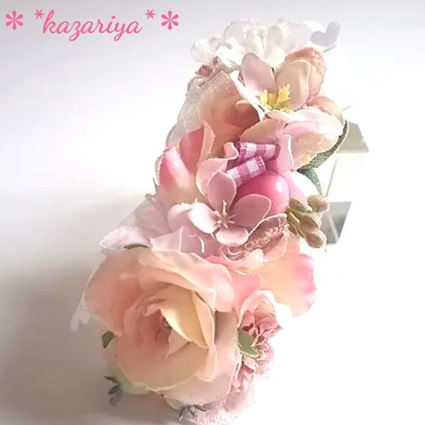 ＊*kazariya*＊ロ－ズと小花達のお花バレッタ。・。・。＊*