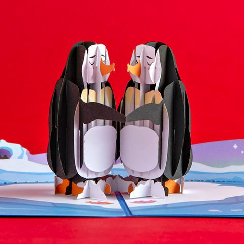 ポップアップグリーティングカード　Penguins in Love