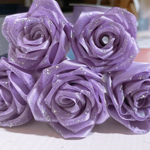 薔薇 リボン リボンフラワー ラベンダー 紫