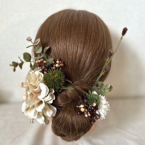 くすみベージュのダリアのヘアアクセセット♡ブライダルや振り袖、袴