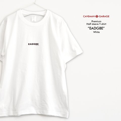 ギターのチューニング音をデザインした音楽Ｔシャツ   ※プレミアム仕様※【ホワイト】プレミアムなちょい厚手半袖クルーネックTシャツ