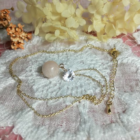 女子力アップ～*+.“モルガナイト” &キュービックジルコニア*+.*高品質ネックレス～*50㎝+5㎝.16KGP