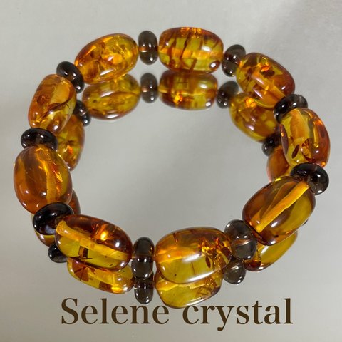 アンバー　天然琥珀　花アンバー　ブレスレット　　　　おすすめ　天然石ブレスレット　Selene crystal