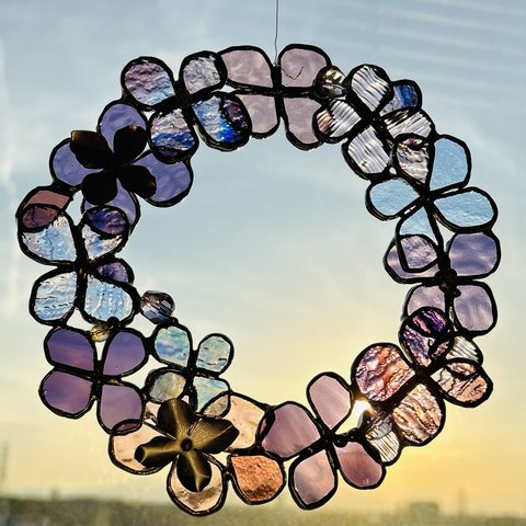 【ステンドグラス】ガラスの花束　紫陽花　紫　母の日　晴れの日
