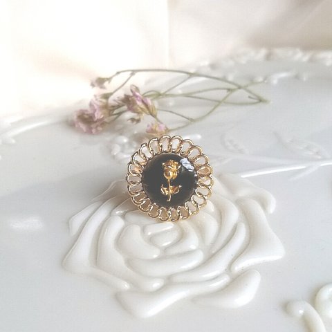 ♡再販⑨♡ vintage chain ring ヴィンテージローズチェーンリング B (シースルーブラック・フリーサイズ)