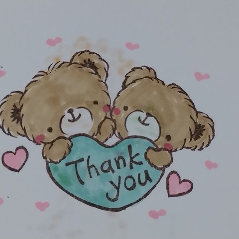 消しゴムはんこ♪ 59　くまちゃんとハート　Thankyou ありがとう