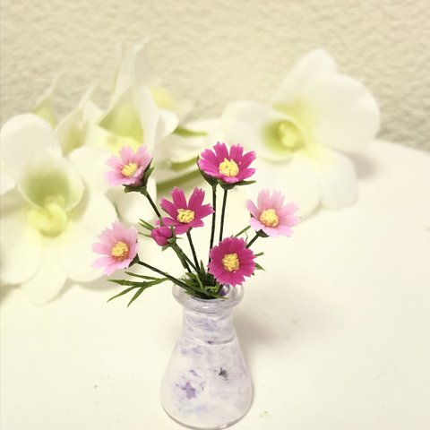 コスモス　秋桜　紫花瓶　ミニチュアフラワー