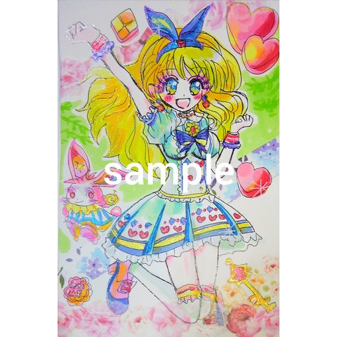 手書きイラストオリジナル　手描きイラスト　アリス　原画　ハガキサイズ