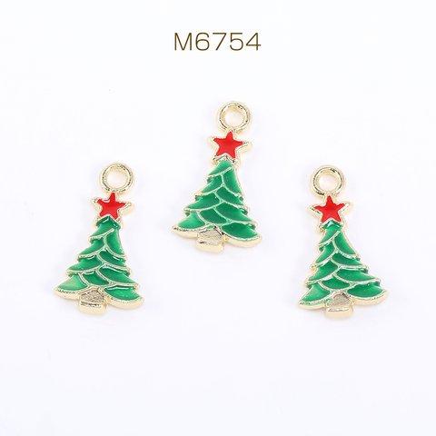 M6754  18個 クリスマスチャーム クリスマスツリー エポ付き 1カン 11×20mm ゴールド 3×【6ヶ】