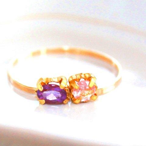 k18- fuyu no yaezakura - Amethyst & Spinel Ring