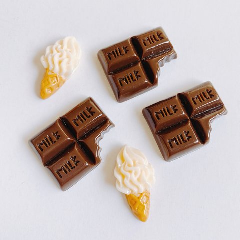 【5pcs】ソフトクリームとチョコレート　デコパーツ  カボション　