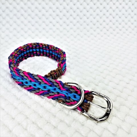 [公式]パラコードマクラメ編み＃135No165ピンク・グレー・紫・茶の小型犬首輪