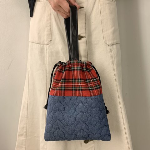 赤チェック♡ハートデニム bag