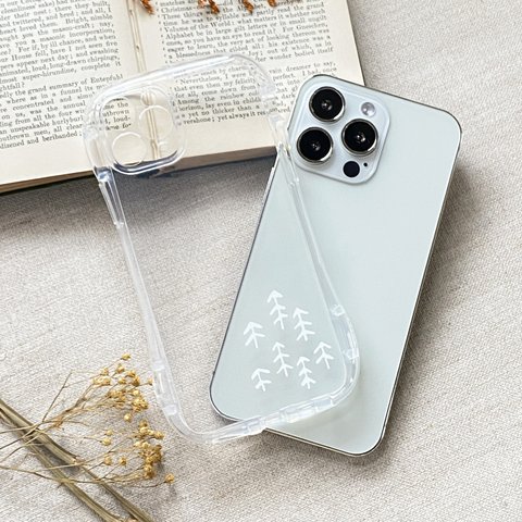 【iPhone】小さな木 オールクリア・グリップケース 北欧 スマホケース ワンポイントデザイン 透明 柔らか素材