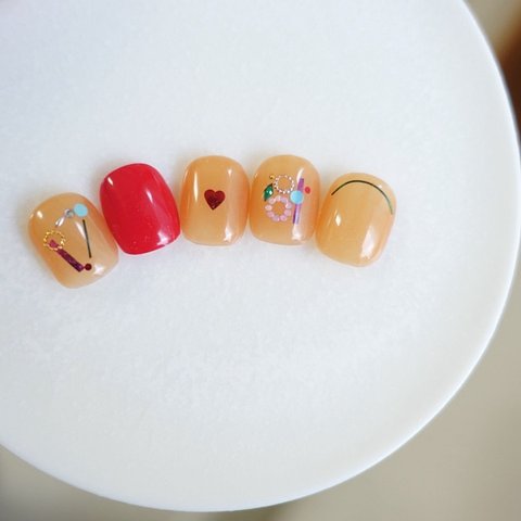 nail tip orange /北欧ネイル/カジュアルネイル/ショートネイル