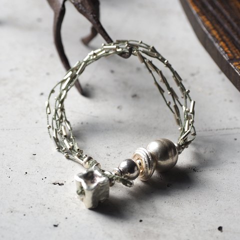 [6line] -Silver- braid bracelet