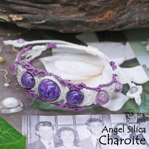 魅惑する癒しの紫魔石『チャロアイト』天使の魔石『エンジェルシリカ』マクラメ編みブレス2