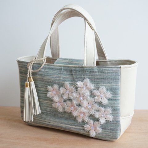 【希少】１点物Bag：日本の伝統工芸織物×伝統工芸刺繍×レザーとのコラボBag