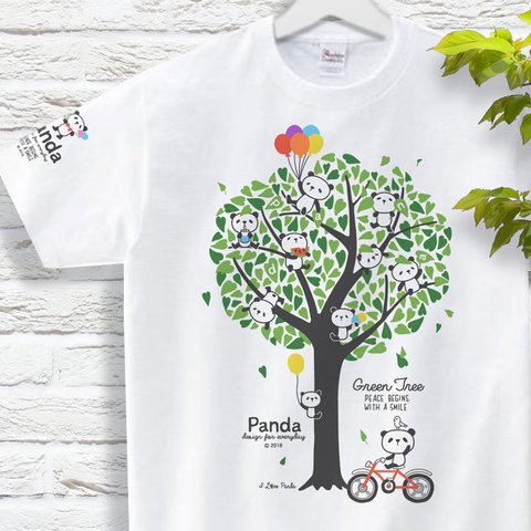 パンダと緑の木（Panda & Green Tree）  Tシャツ　150.160.S〜XLサイズ【受注生産品】