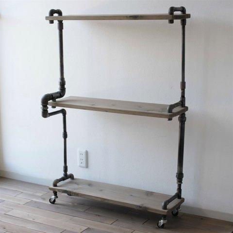 【現品限り】vintage iron shelf 1180*800*310　アイアン 棚 ラック シェルフ テレビ台 ウッド アジアン パイプ 和風 家具 鉄 木 収納棚 シャビー インダストリアル