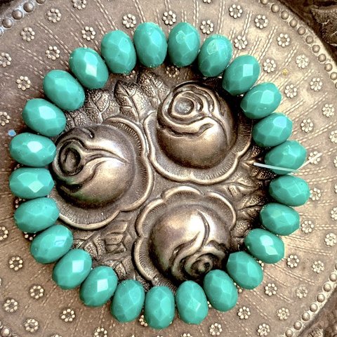 【1連25コセット】JIRI＊IVANA#czech beads#チェコビーズ　rondel9✖️6㍉ peacock green shiny