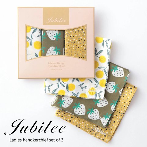 Jubilee レディース コットン ハンカチーフ イチゴ 花柄 3点セット jubileesquarel-set009