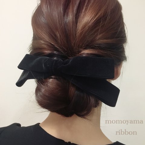 ベロアリボンのクラシカルなヘアゴム＊ヘアバレッタ