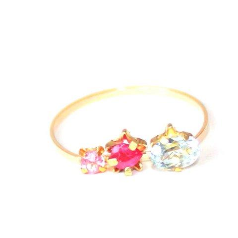 K10 Ruby & Pink Sapphire & Topaz Ring