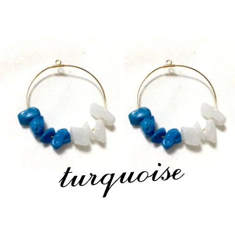  爽やかイケメンなターコイズのイヤリング/ピアス♦︎樹脂可♦︎シンプル♢ turquoise  ♦︎ ターコイズ×翡翠×フープ♦︎ ピアス イヤリング