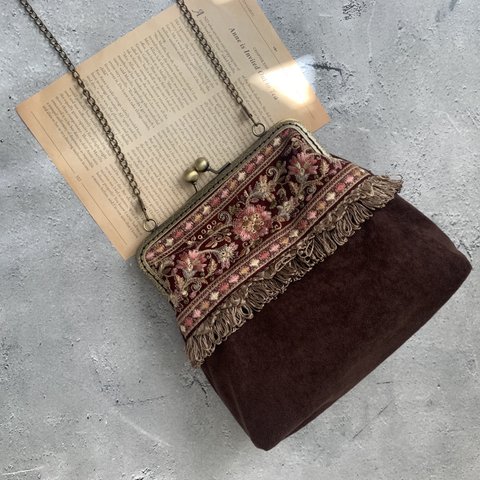 〈SALE〉インド刺繍がま口ショルダーバック　L size